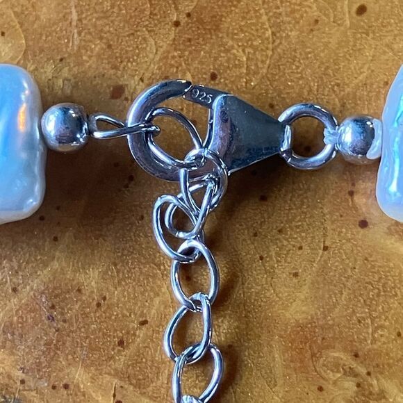 Natural Baroque Pearl Sterling Silver Necklace - Picture 4 of 8